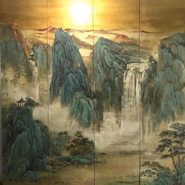 张其锁-青绿山水漆壁画创作