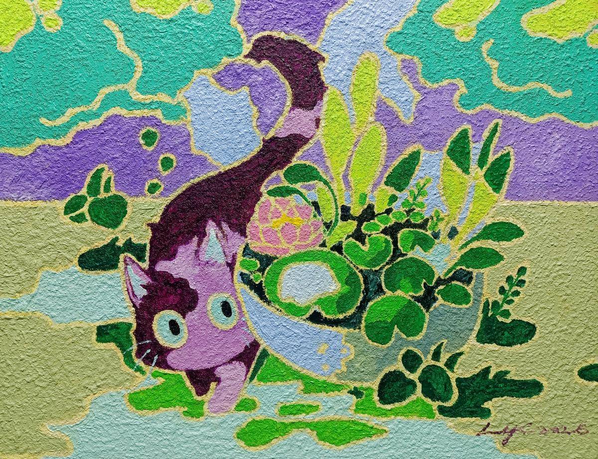 荷风送喜，喵伴清欢 - 李远成 作品图1
