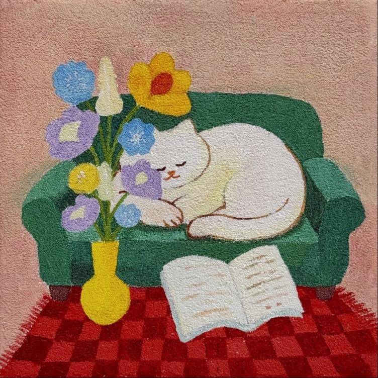 白猫与花（赠画框） - 张鹏 作品图2