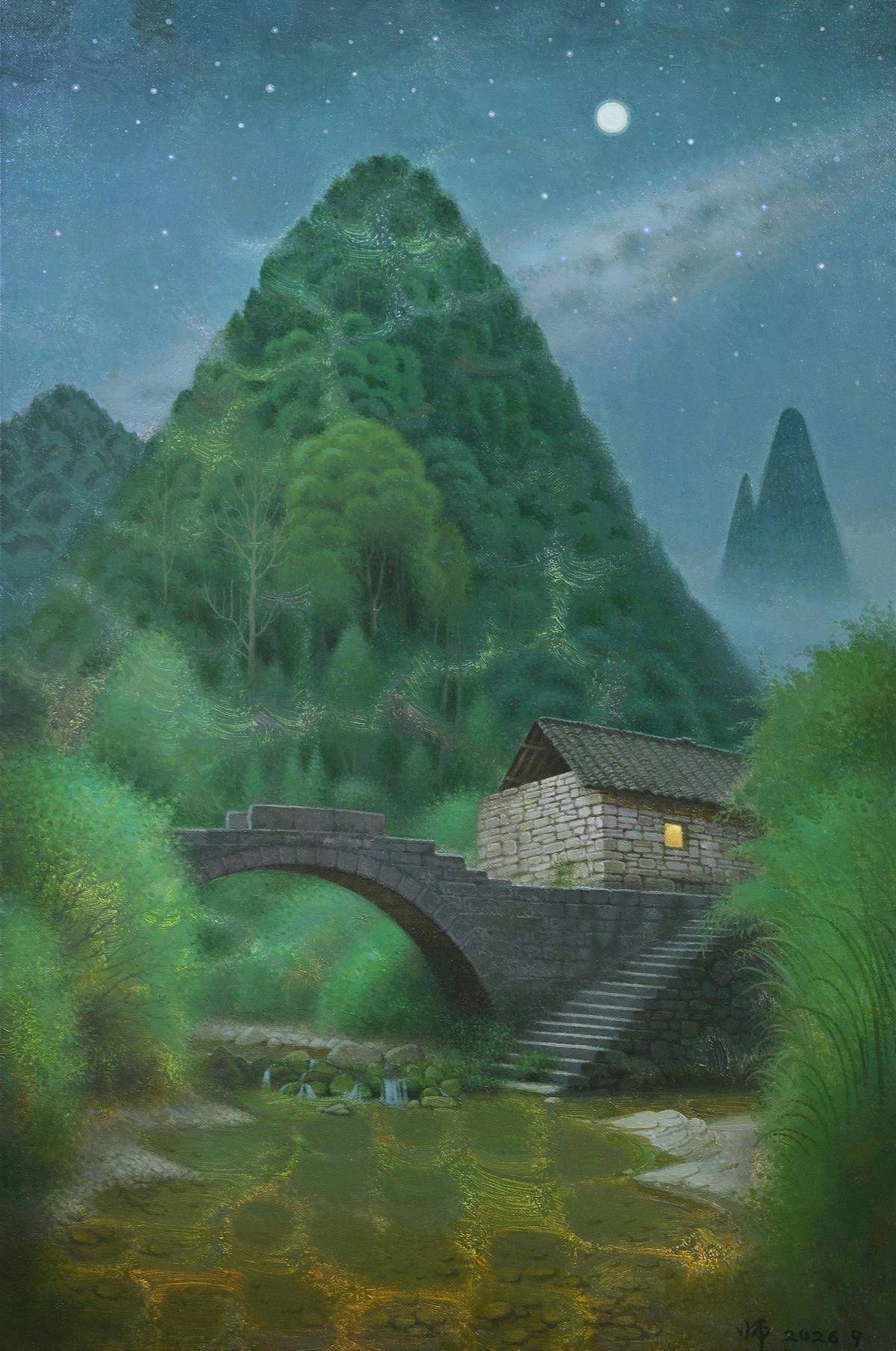 山居林隐&middot;月光下的山谷 - 熊师 作品图1