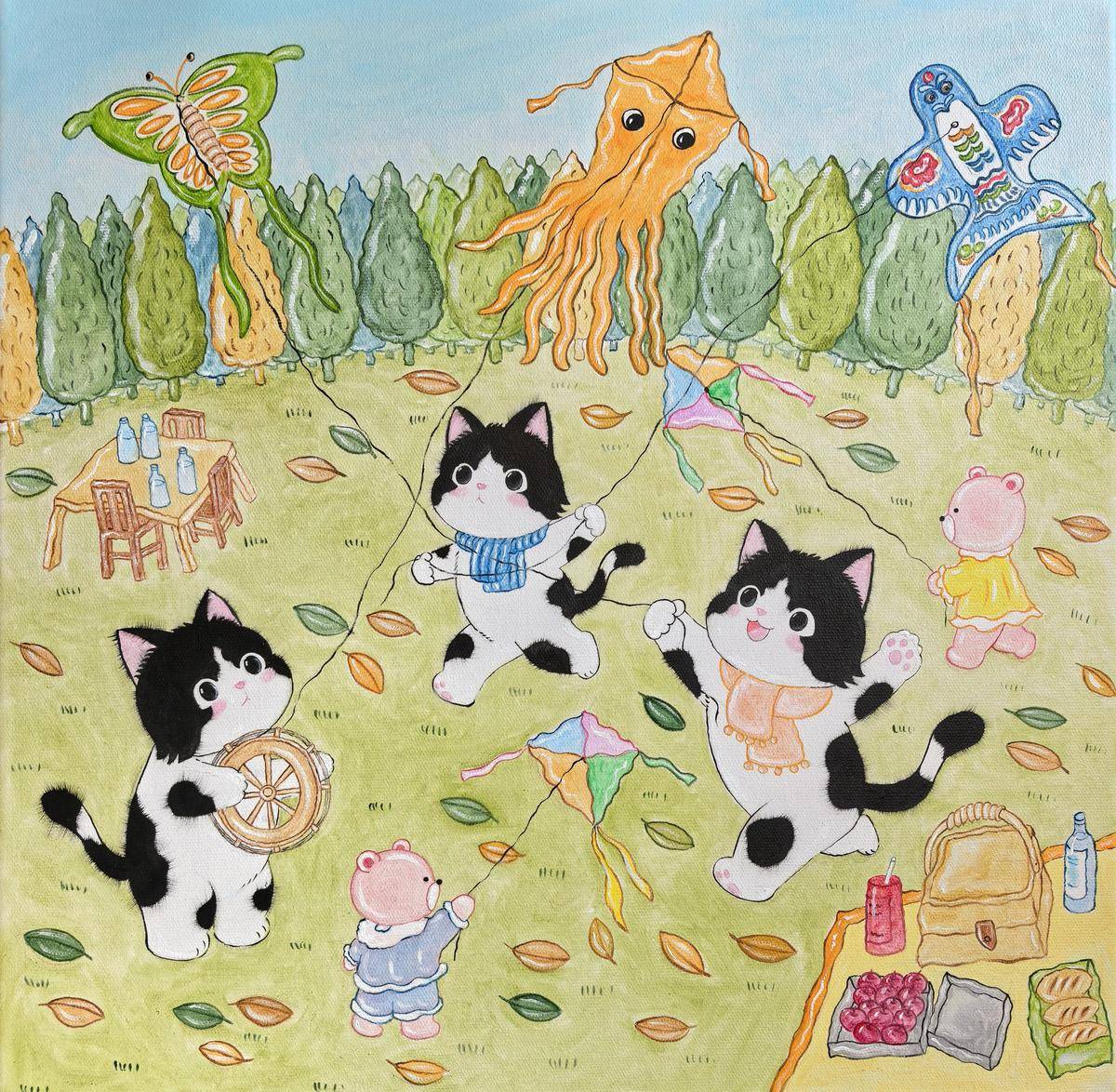 秋游的小猫咪 - 王夏 作品图1
