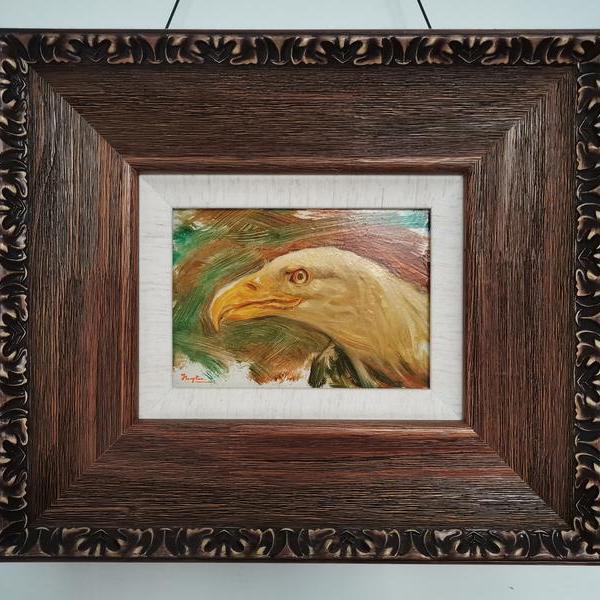 黄洪涛-木板动物油画-雄鹰展翅