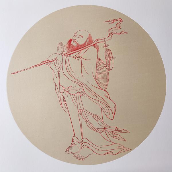 十一闲-朱砂线描 达摩祖师