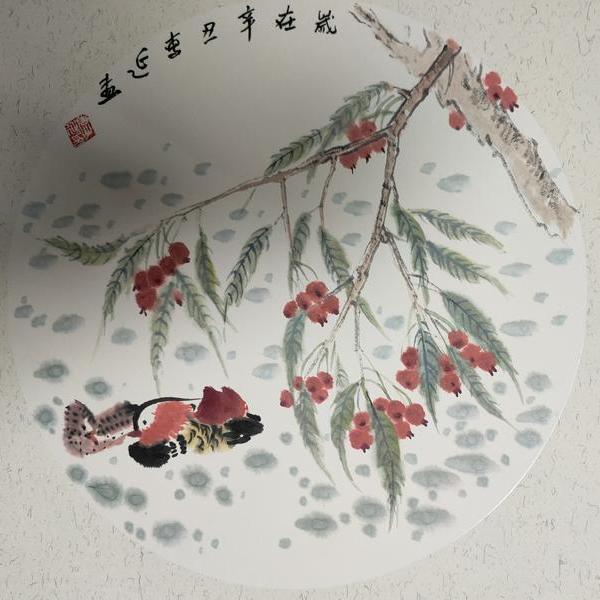 一对甜蜜的小鸳鸯回眸低语,游弋期间……山楂树之恋 系列一国画,精品