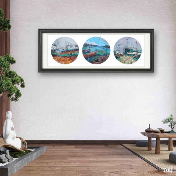 《渔歌系列》30×90cm油画-杨丽娜作品