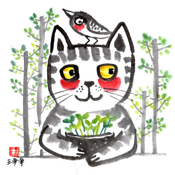 小猫2018年作品麻雀2018年作品鹅2018年作品水墨画-可爱的猫2018年