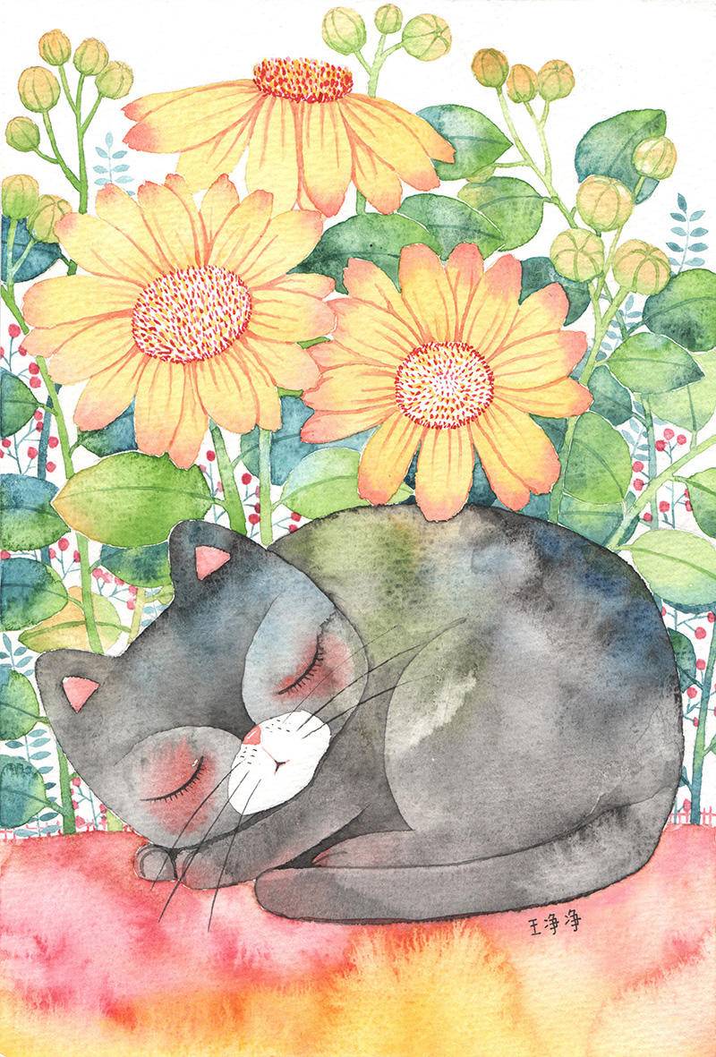 水彩画-猫